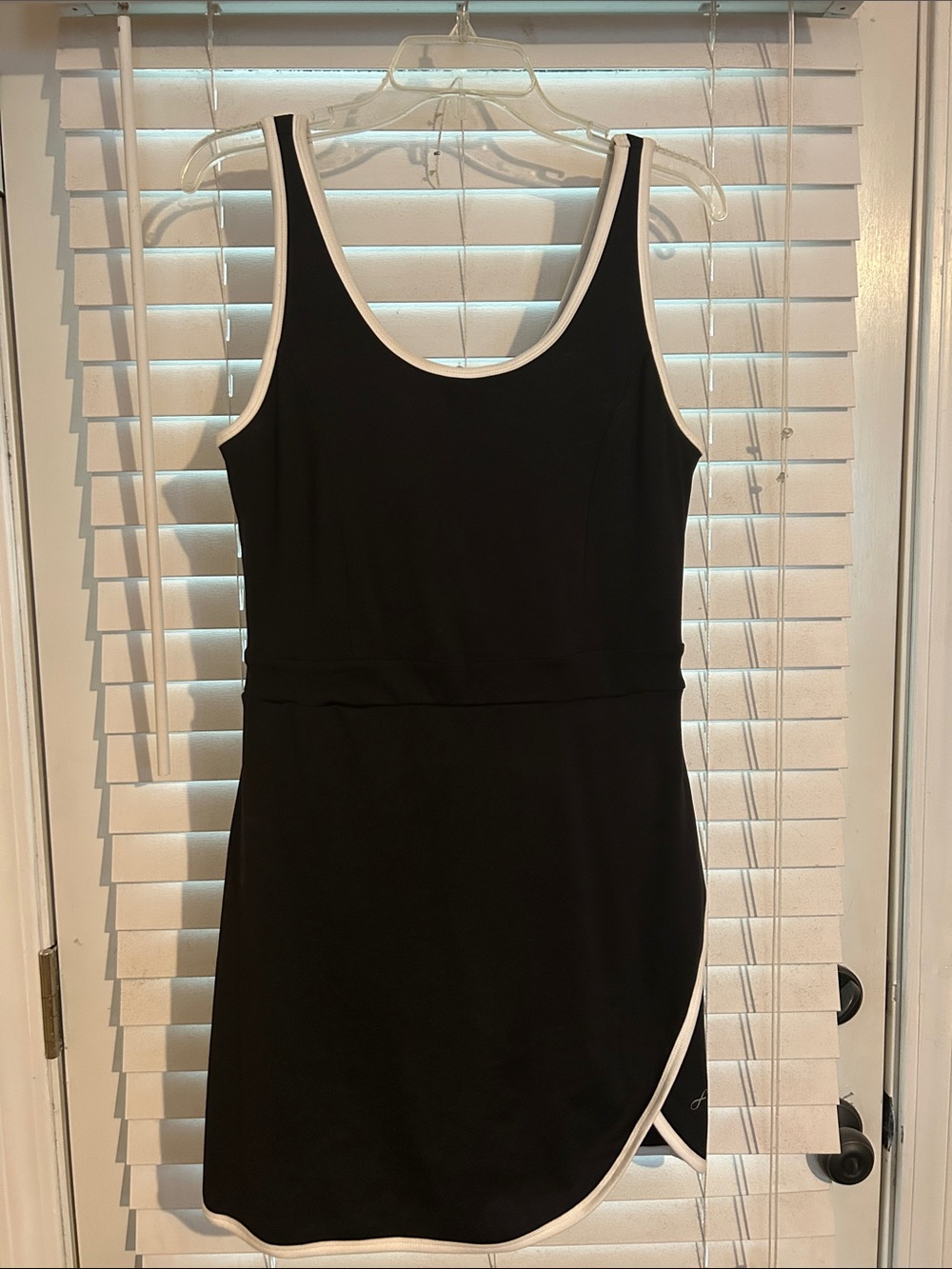 Women's Black Sleeveless Tank Dress with White Trim